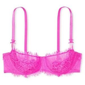 New Victoria's Secret Neon Pink Unlined Wicked Bra with Eyelash Lace 32DD